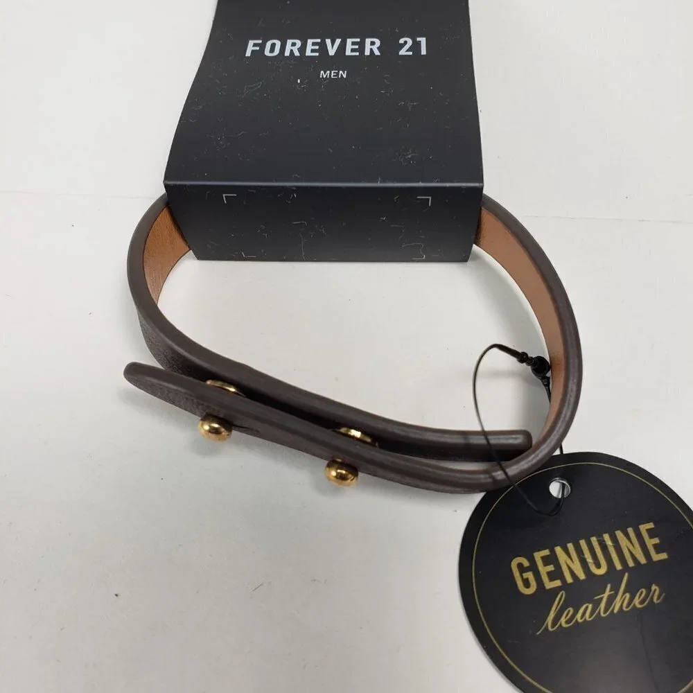 2/$30 Men's Brown Genuine Leather Bracelet – Adjustable Cuff w/ Gold Stud Detail